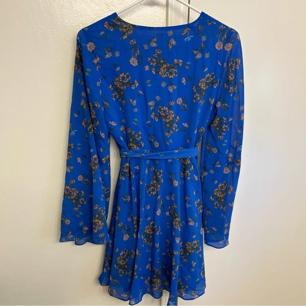 Free People Lilou Blue Floral Long Sleeve Mini Dress Women’s Small Boho Chic